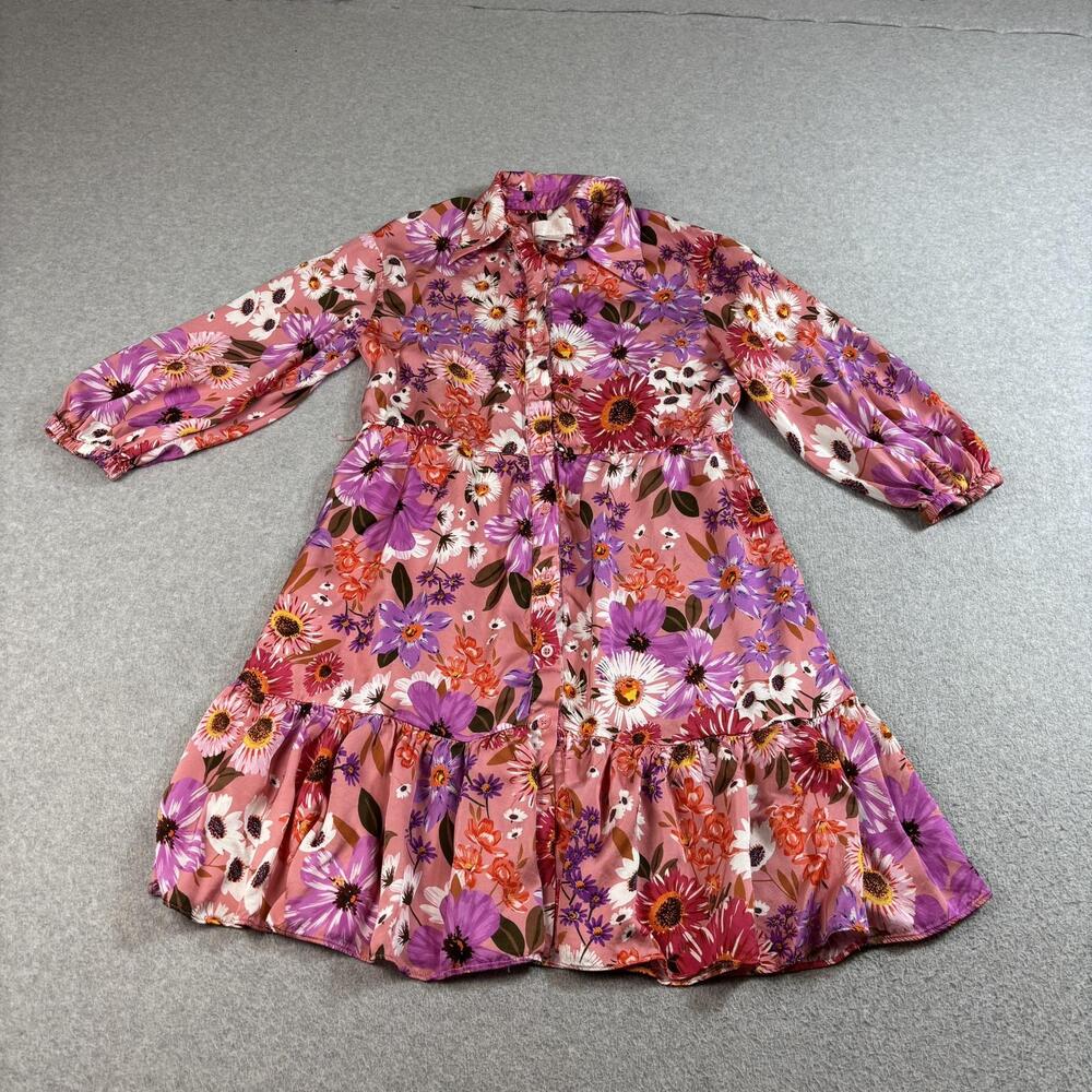 Rachel Parcell Dress Women 6 Pink Floral Button Ruffle Coquette Boho Tiered Art